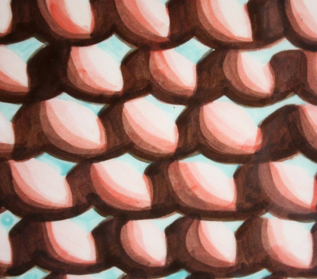 Detail druk patroon, 2011, porselein, onderglazuur, 75x75 cm © Robin Vermeersch